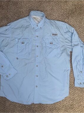 Columbia Men’s Light Blue Long-Sleeve Button-Down Outdoor Shirt